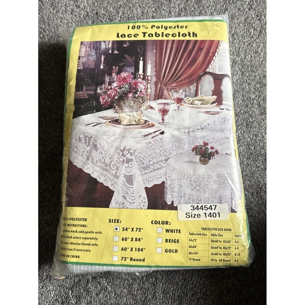 VTG White  Lace Vinyl Tablecloth 72" x 54" Rectangle NIP-NOS